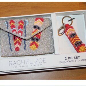 NEW! Rachel Zoe 2 PC Set Beaded Ski Snowboard Card Case & Charm Gift NWT